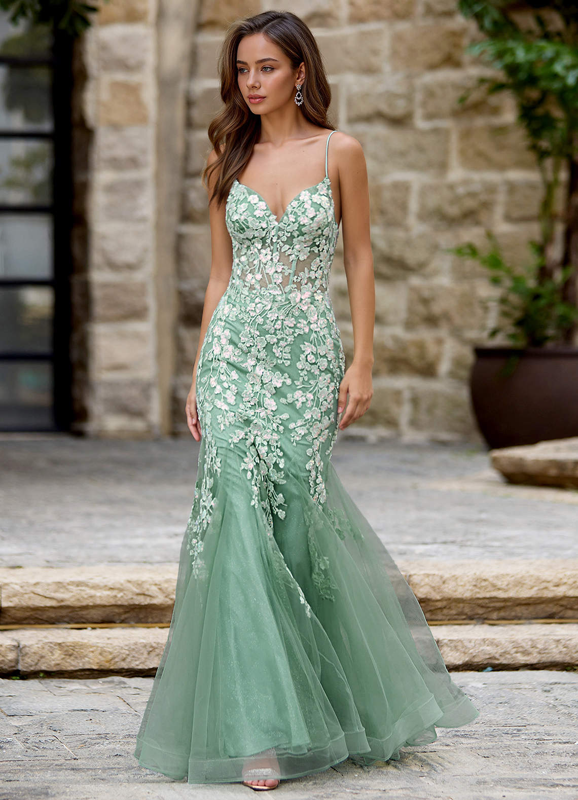 Dentelle Light Green Mermaid Prom Dress