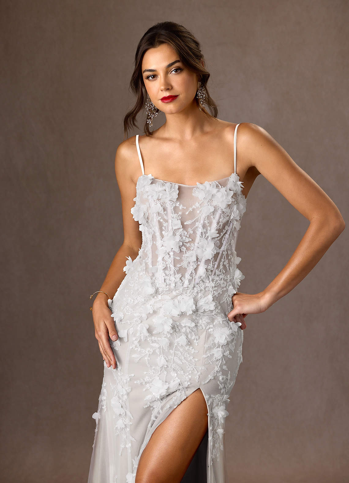 Diamond White Mermaid Strapless Lace Dress