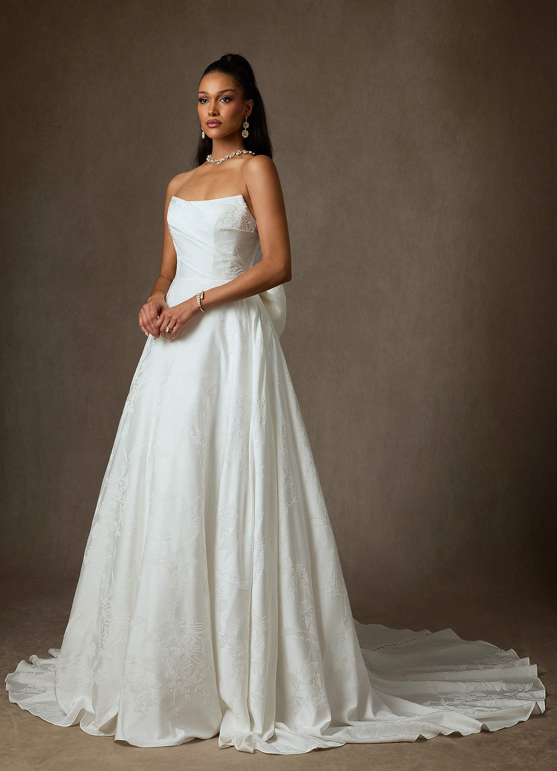 Diamond White Ball-Gown Floral Jacquard Dress