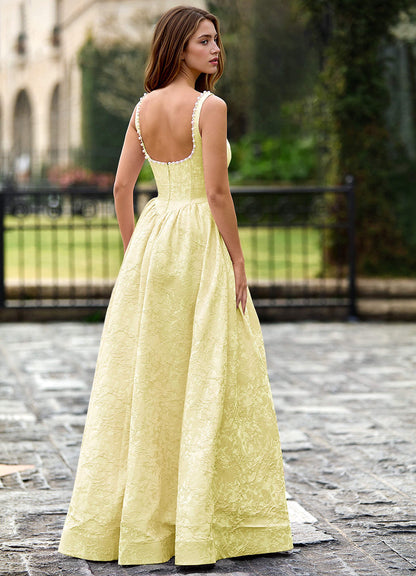 Thyme Yellow A-Line 3D Flowers Prom Dress