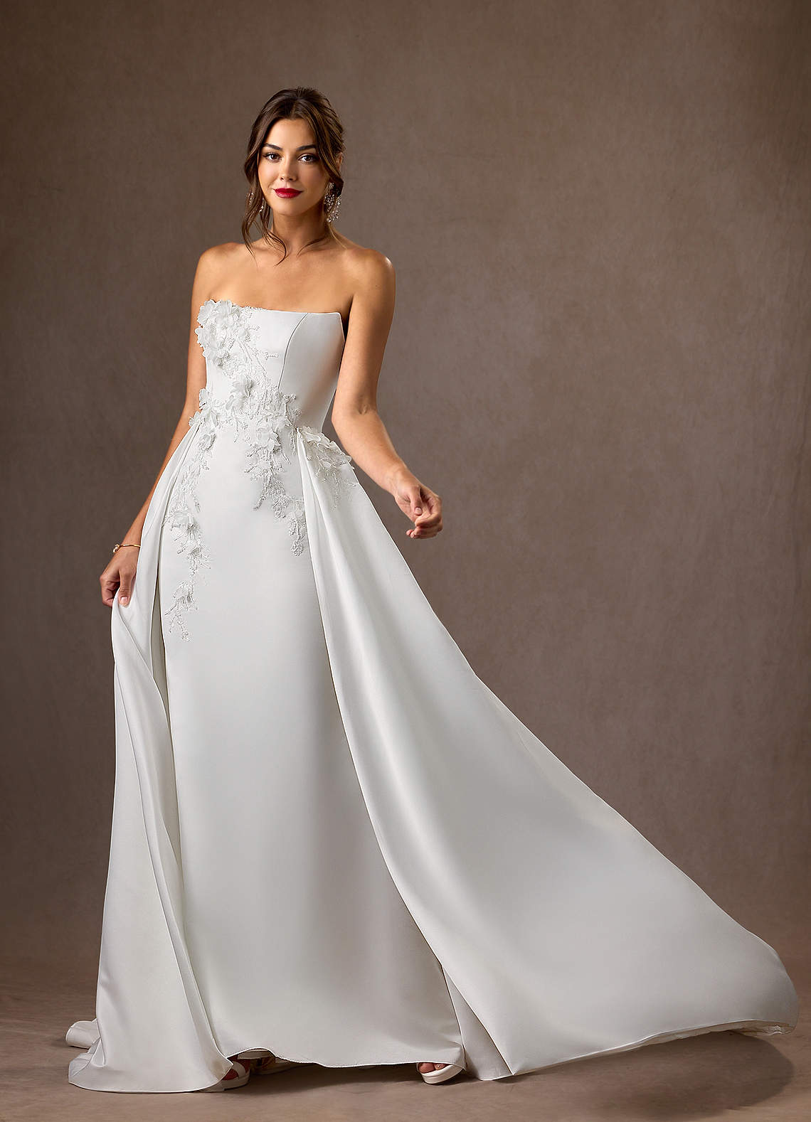 Diamond White Mermaid Strapless Matte Satin Dress