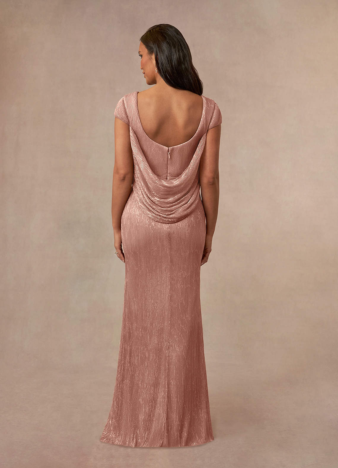 Rose Gold Mermaid V-Neck Metallic Mesh Dress