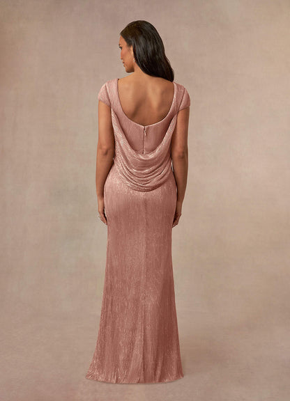 Rose Gold Mermaid V-Neck Metallic Mesh Dress