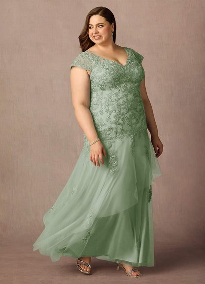 Dusty Sage Mermaid V-Neck Sequins Tulle Dress