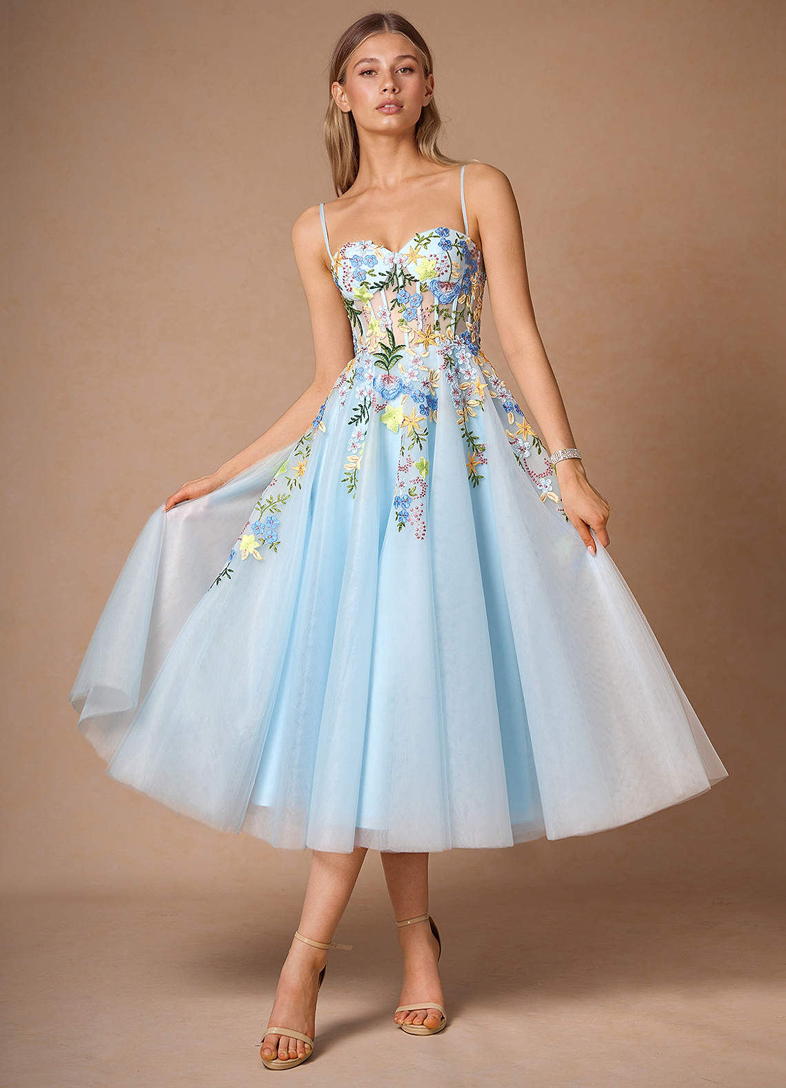 Iverine Sky Blue Multi Midi Dress  Dress
