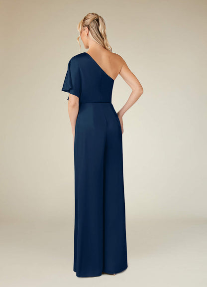 Dark Navy Jumpsuit/Pantsuit Stretch Satin Dress