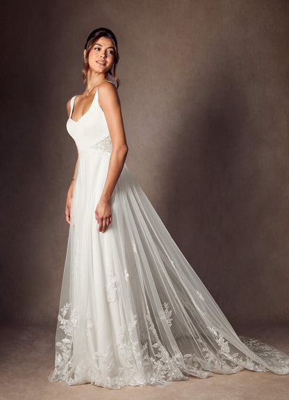 Diamond White A-Line Sequins Crepe Back Satin Dress