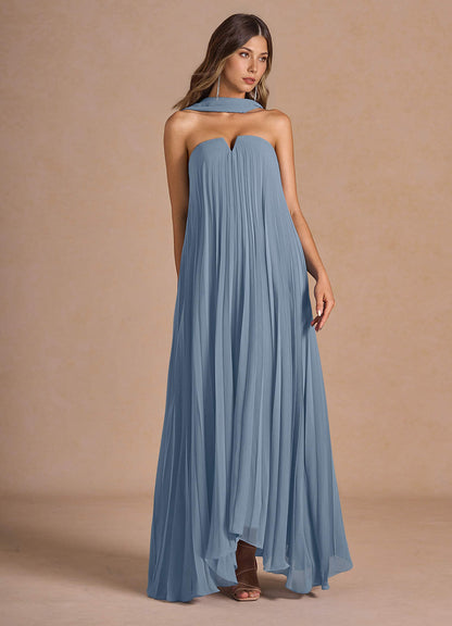 Nahla Powder Blue Allover Pleated Maxi Dress  Dress