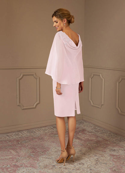 Blushing Pink Sheath Lace Chiffon Dress