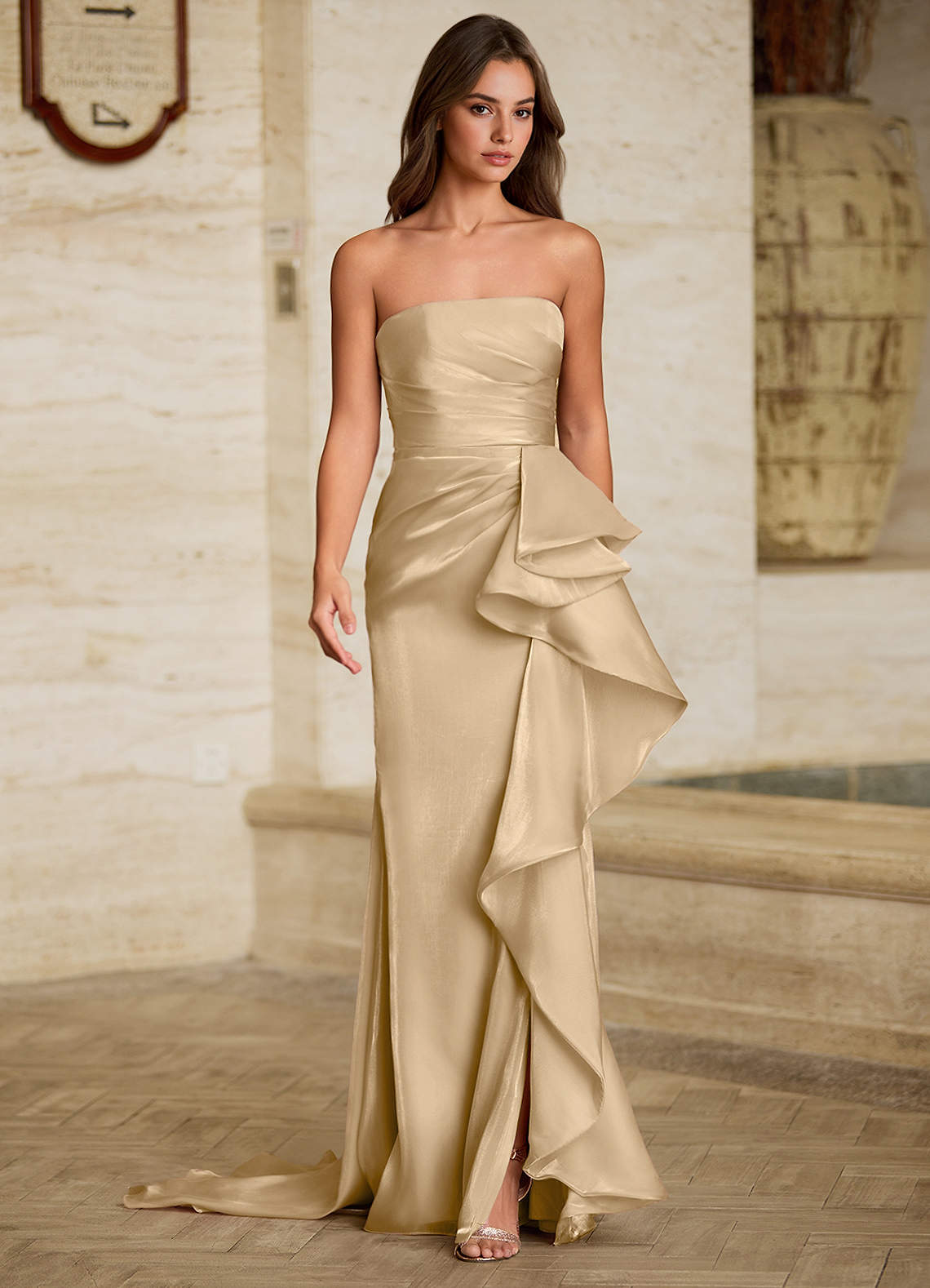 Liorah Champagne Strapless Prom Dress