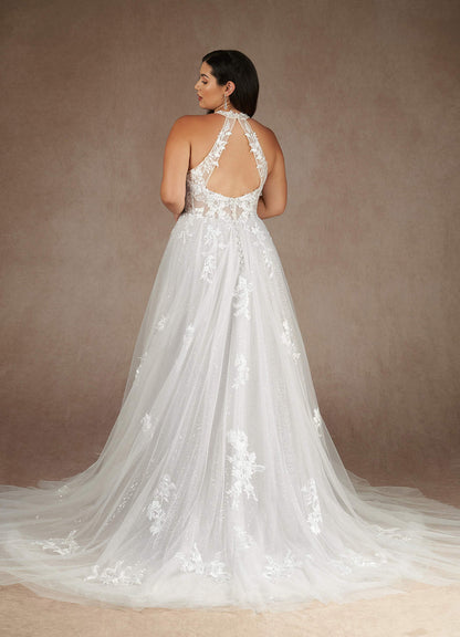 Diamond White A-Line Halter Sequins Tulle Dress