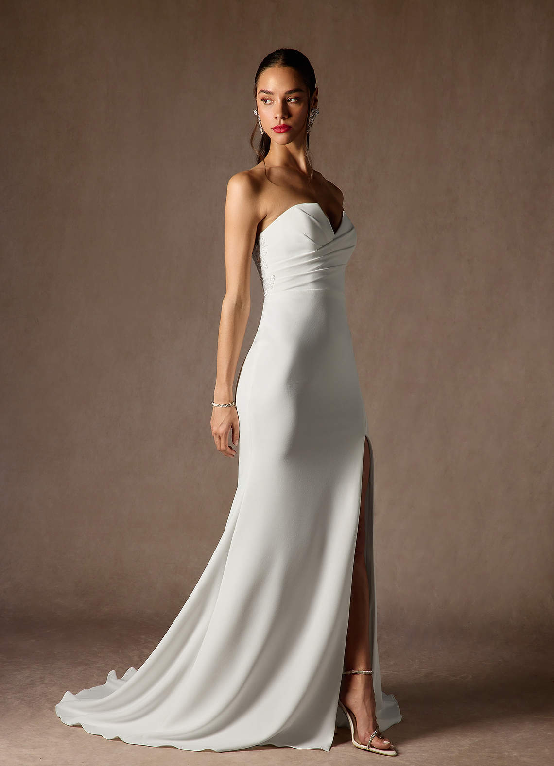 Diamond White Mermaid V-Neck Stretch Crepe Dress