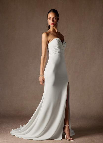 Diamond White Mermaid V-Neck Stretch Crepe Dress