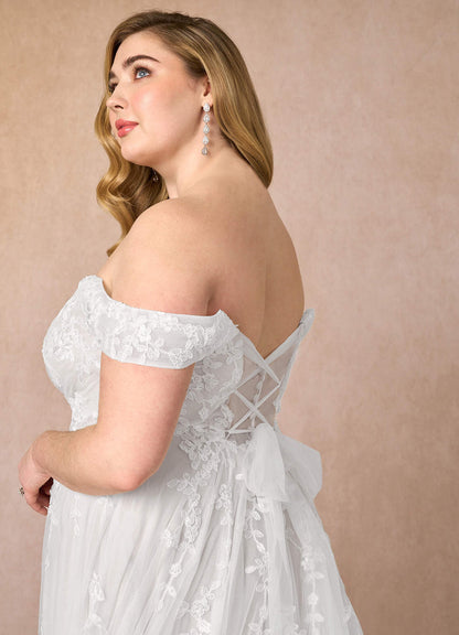 Diamond White A-Line Off the Shoulder Tulle Dress