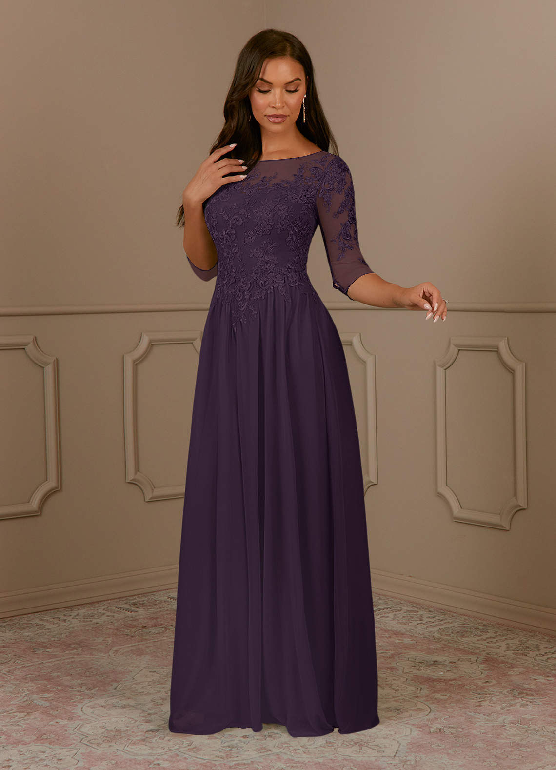 Plum A-Line Scoop lace Mesh Dress