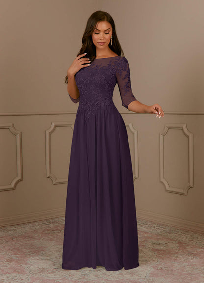 Plum A-Line Scoop lace Mesh Dress