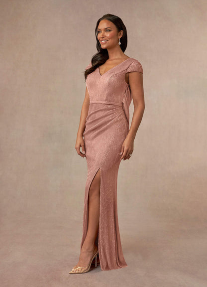 Rose Gold Mermaid V-Neck Metallic Mesh Dress