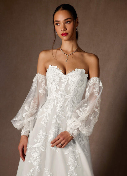 Diamond White Ball-Gown Strapless Lace Dress