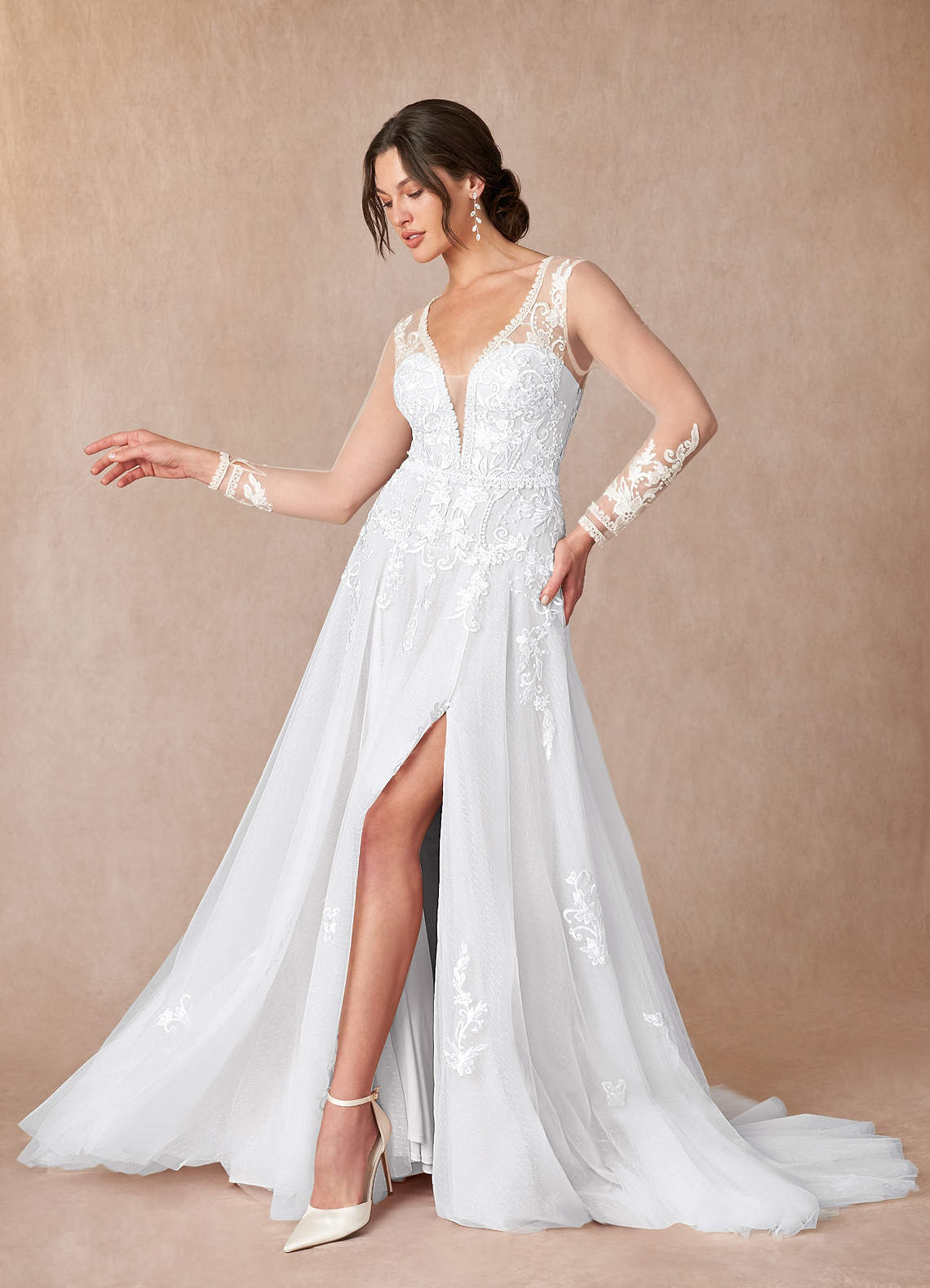 Diamond White A-Line Lace Tulle Dress