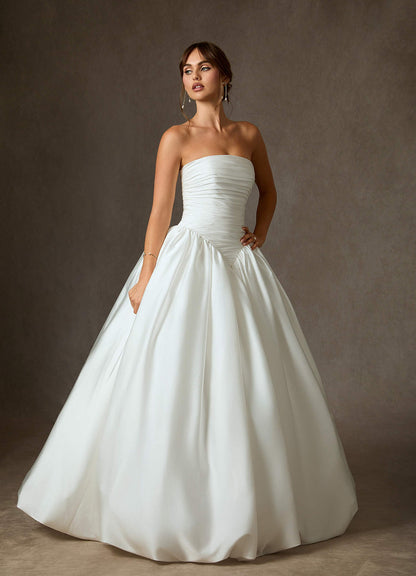 Diamond White Ball-Gown Strapless Stretch Satin Dress