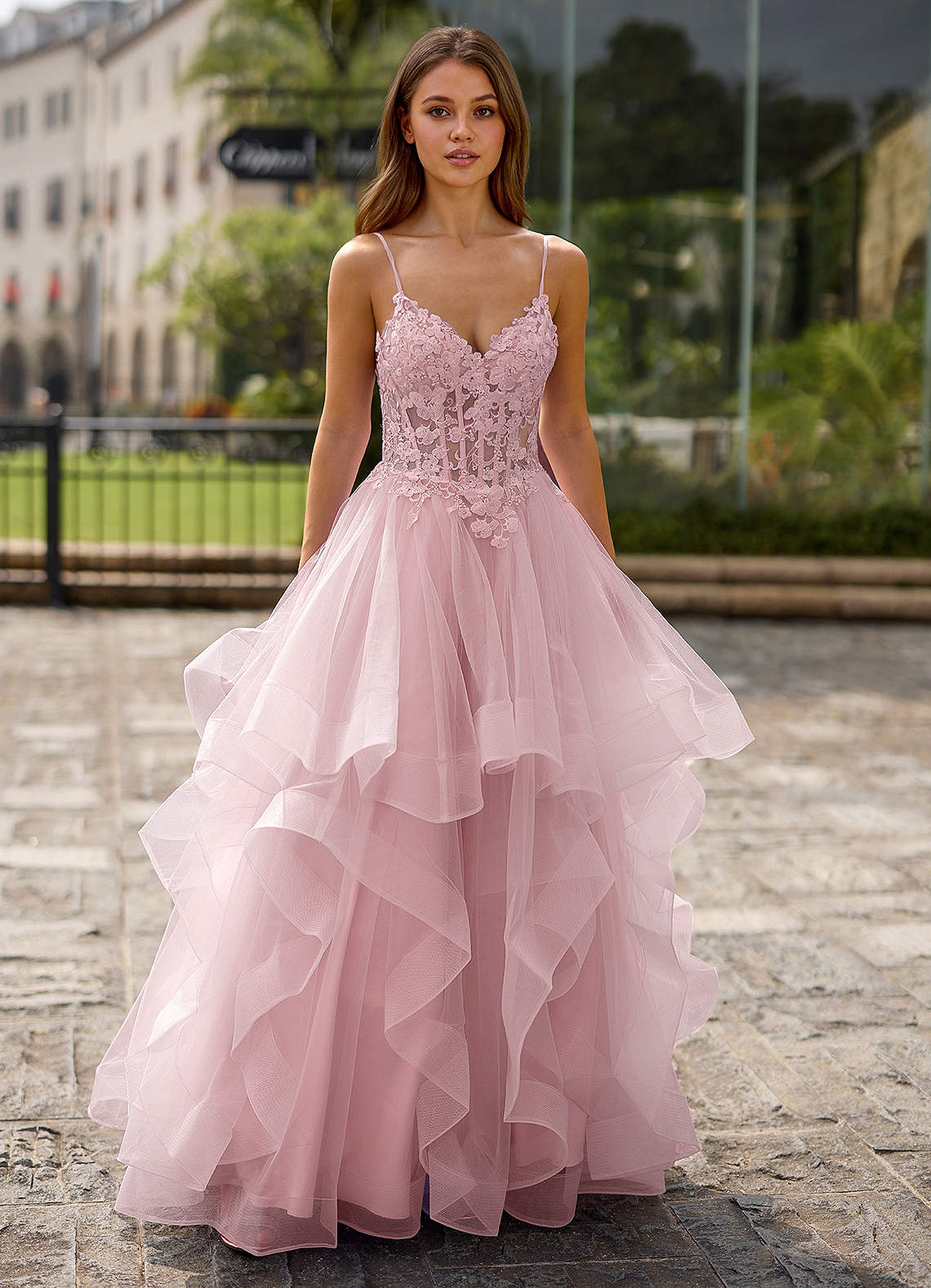 Spitze Pink Sheer Lace Prom Dress  Dress