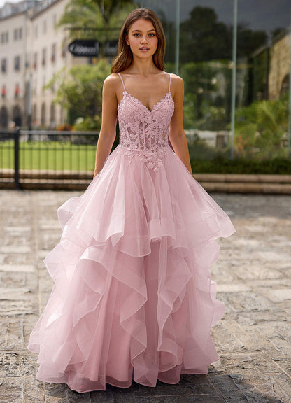 Spitze Pink Sheer Lace Prom Dress  Dress