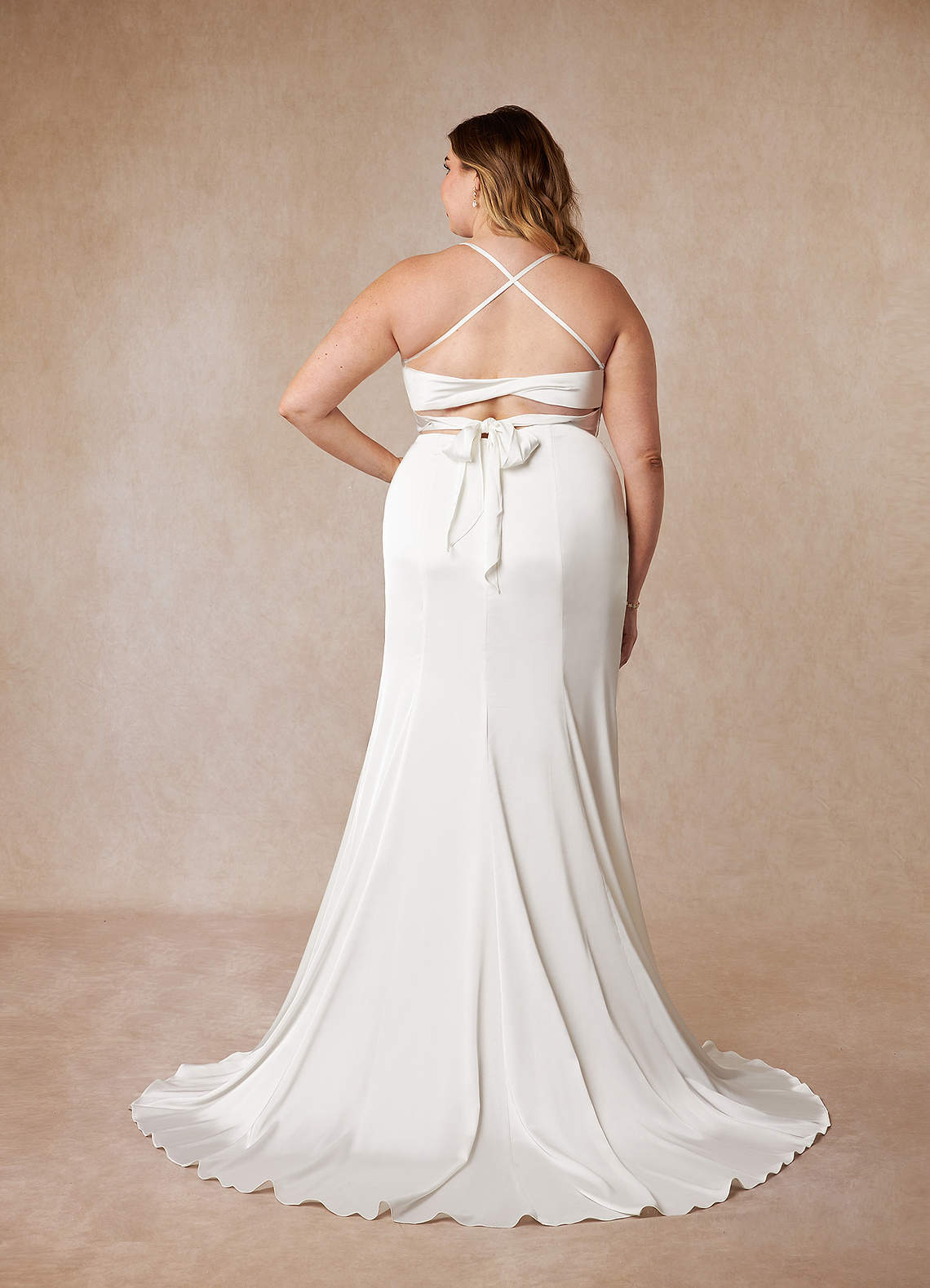 Diamond White Mermaid Pleated Stretch Satin Dress