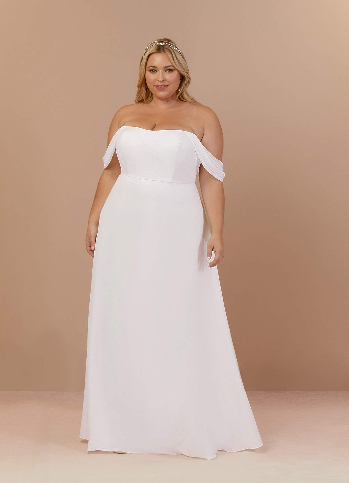 Diamond White A-Line Off the Shoulder Stretch Chiffon Dress