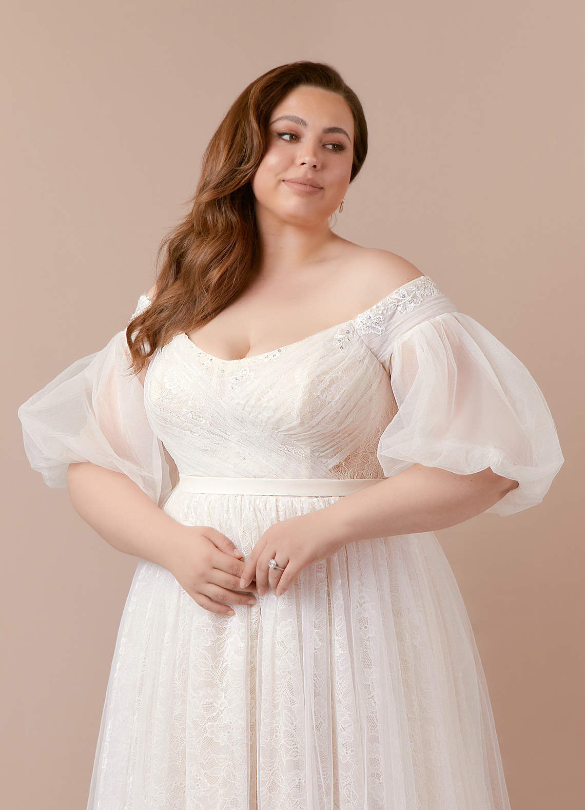 Diamond White Champagne Ball-Gown Sequins Tulle Dress