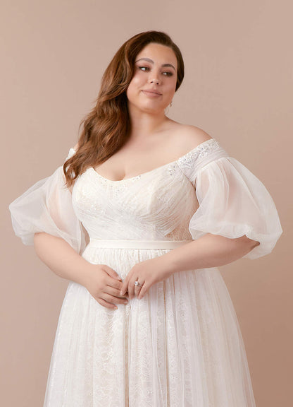 Diamond White Champagne Ball-Gown Sequins Tulle Dress