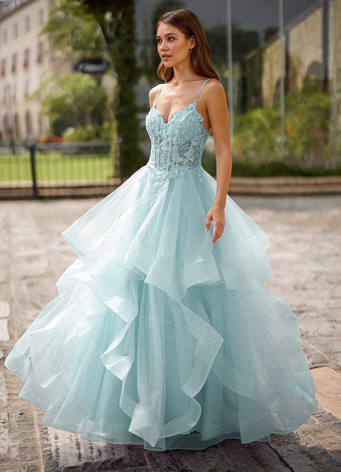 Spitze Blue Sheer Lace Prom Dress  Dress