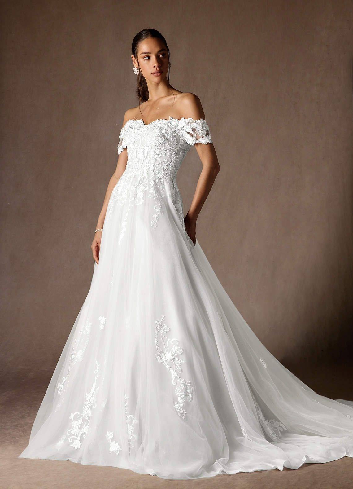 Diamond White Ball-Gown Off the Shoulder Tulle Dress