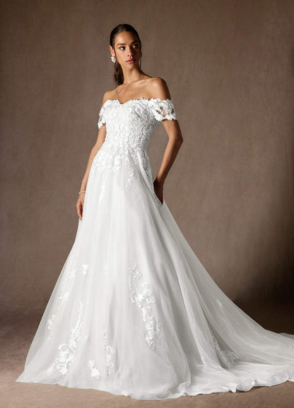 Diamond White Ball-Gown Off the Shoulder Tulle Dress