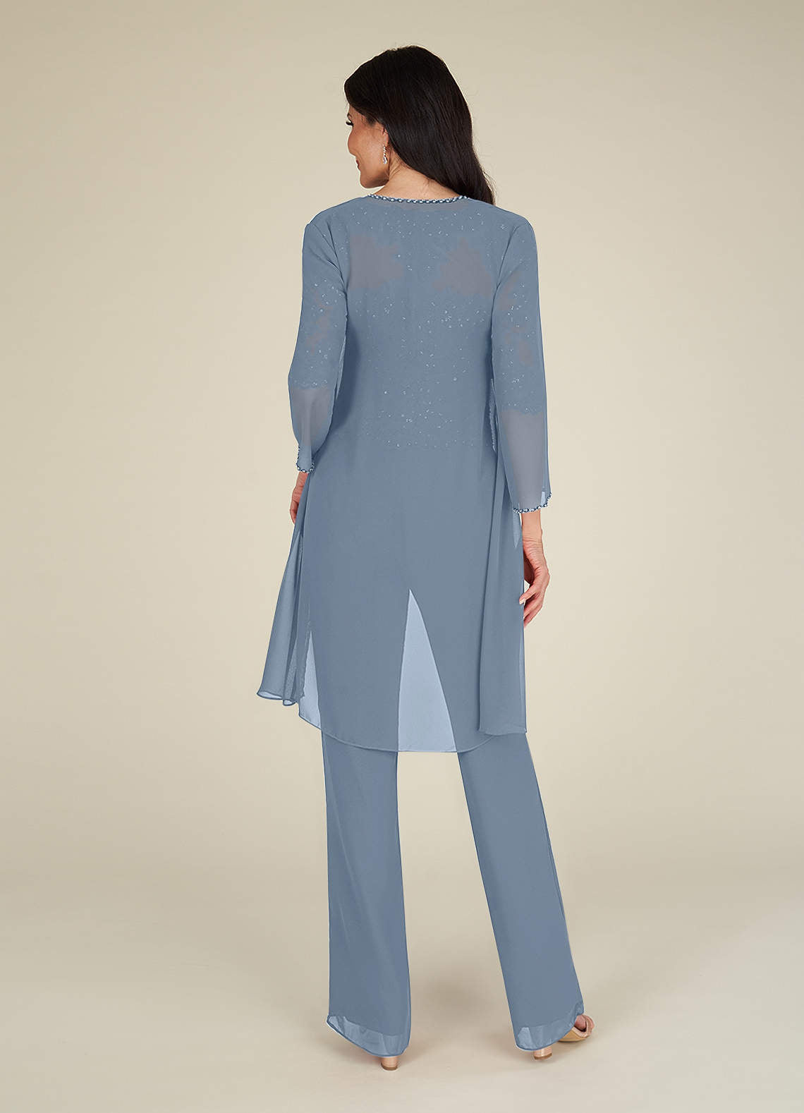 Dusty Blue Jumpsuit/Pantsuit Sequins Chiffon Dress
