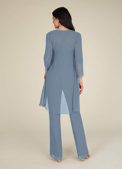 Dusty Blue Jumpsuit/Pantsuit Sequins Chiffon Dress