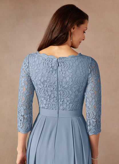 Dusty Blue A-Line Lace Dress