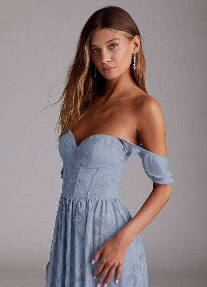 Denisse Powder Blue Corset Maxi Dress