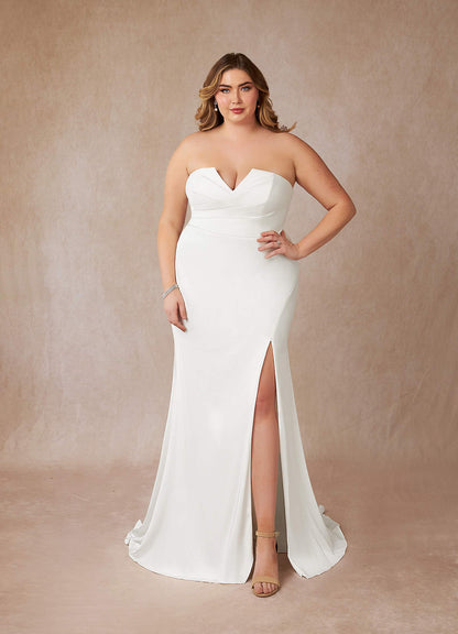 Diamond White Mermaid V-Neck Stretch Crepe Dress