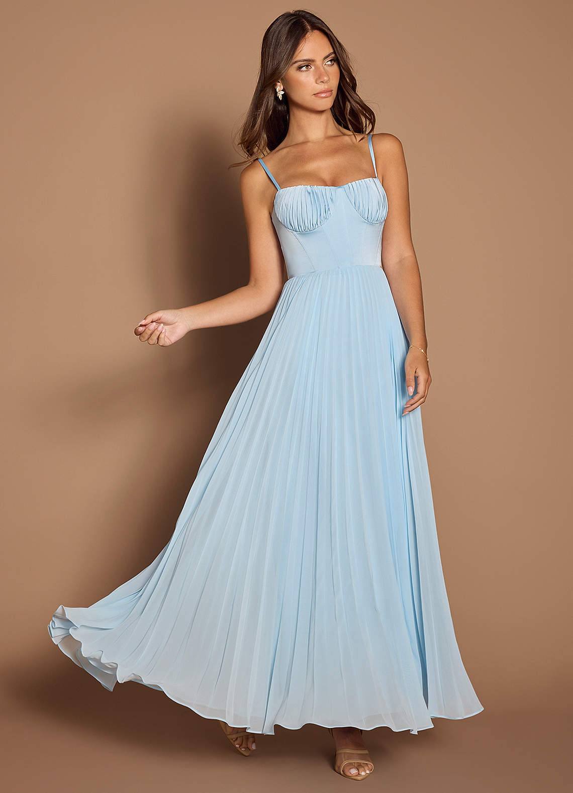 Anita Sky Blue Pleated Maxi Dress