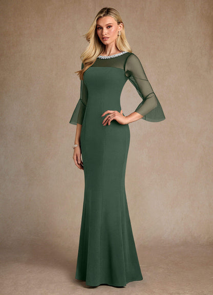 Eucalyptus Sheath Beaded Stretch Crepe Dress