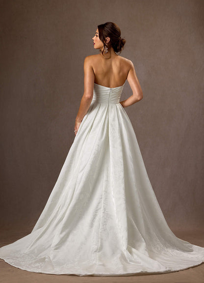 Diamond White A-Line Strapless Floral Jacquard Dress
