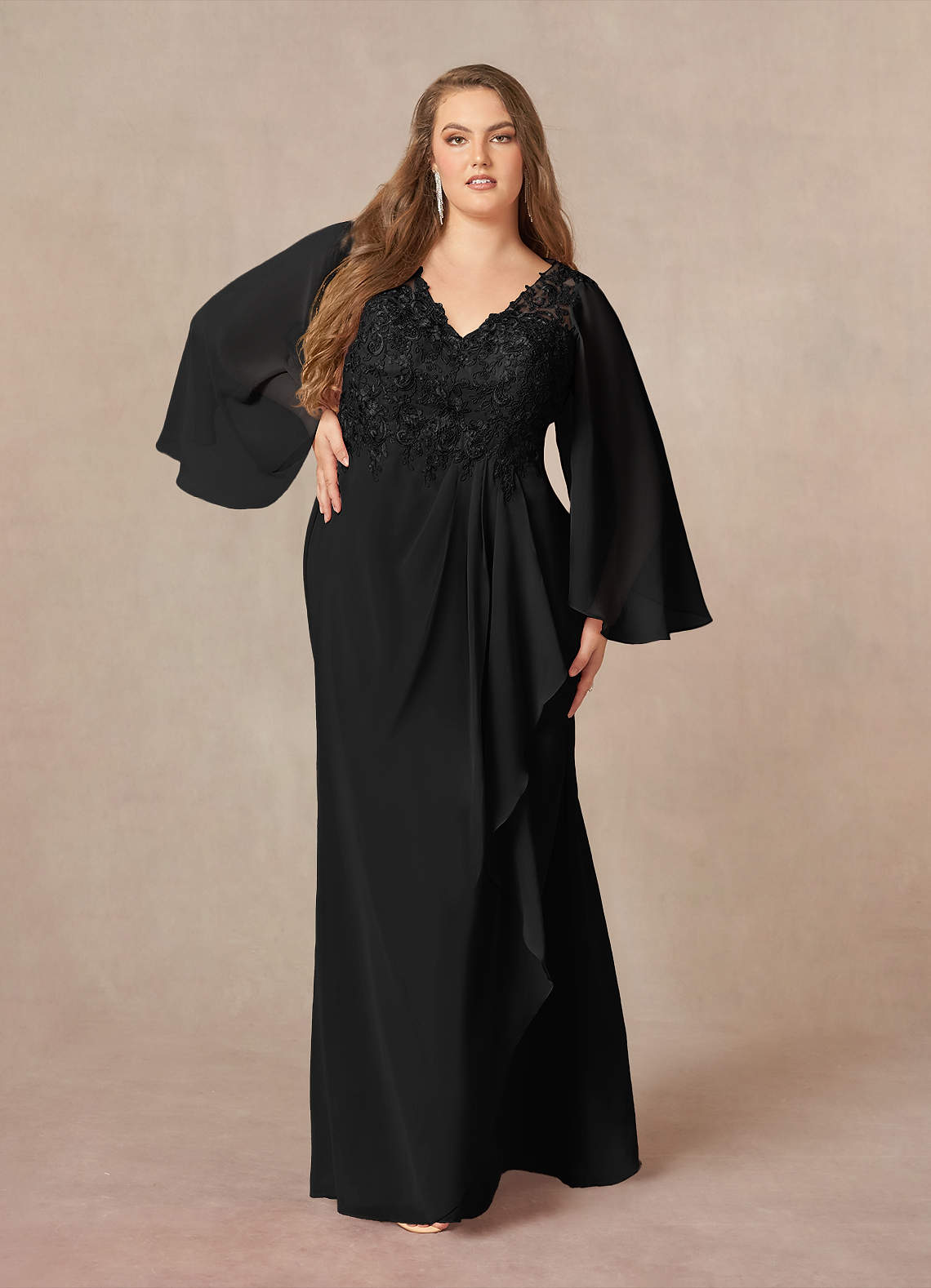 Black Mermaid V-Neck Lace Chiffon Dress