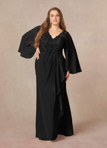 Black Mermaid V-Neck Lace Chiffon Dress
