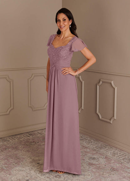 Dusty Rose A-Line Lace Chiffon Dress