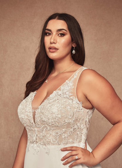 Diamond White Nude A-Line Sequins Chiffon Dress
