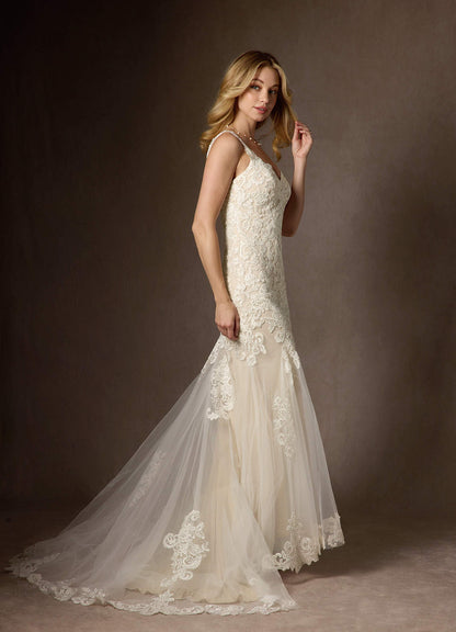 Diamond White Champagne Mermaid Sequins Tulle Dress