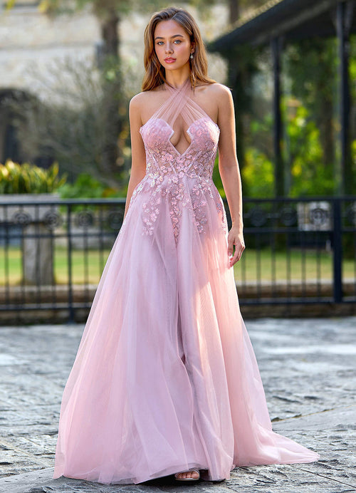 Faye Pink Sequins Corset Prom Dress