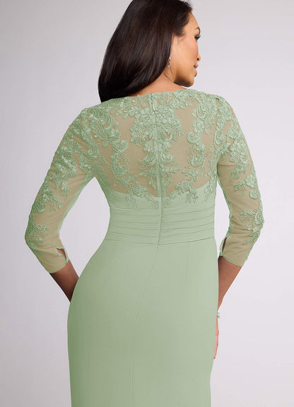 Dusty Sage Sheath V-Neck Lace Chiffon Dress