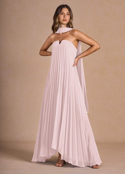 Nahla Powder Pink Allover Pleated Maxi Dress  Dress