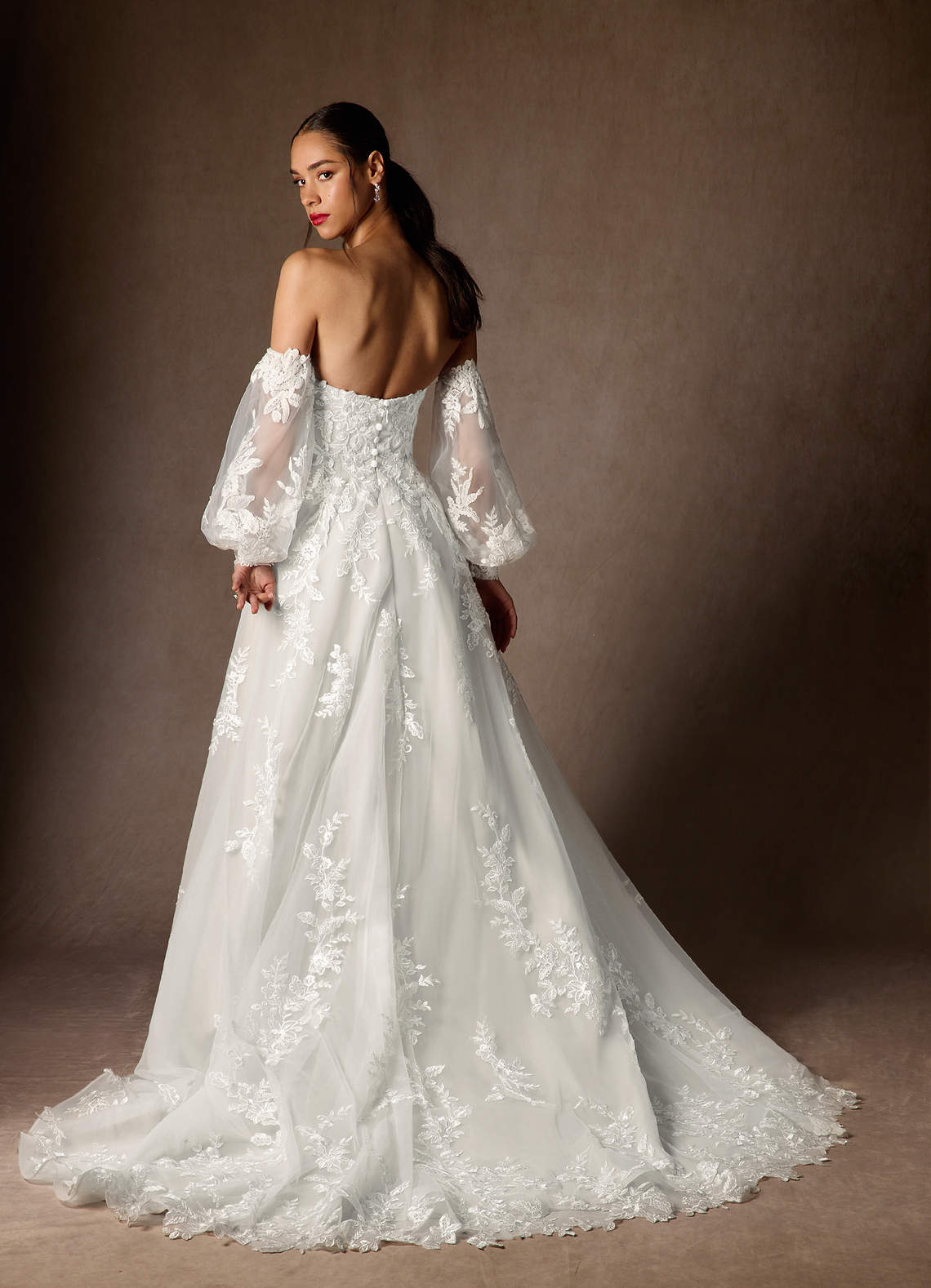 Diamond White Ball-Gown Strapless Lace Dress